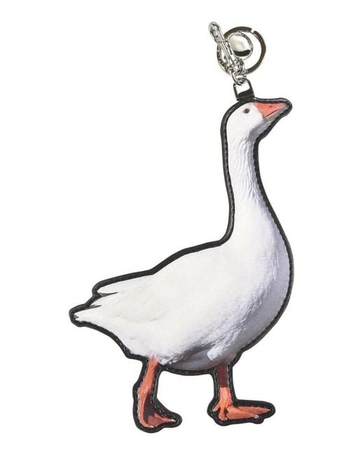 Moschino White Goose Motif Logo Charm Pouch