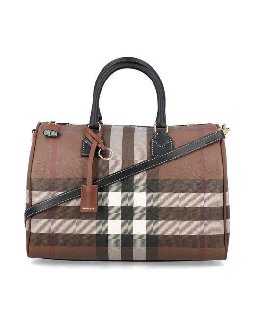 Burberry Checked Pattern Bowling Bag in Brown | Lyst