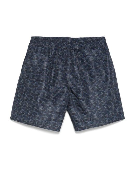 Fendi Blue Ff Printed Drawstring Swim Shorts for men