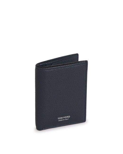 Tom Ford Blue Leather Folding Card Holder for men