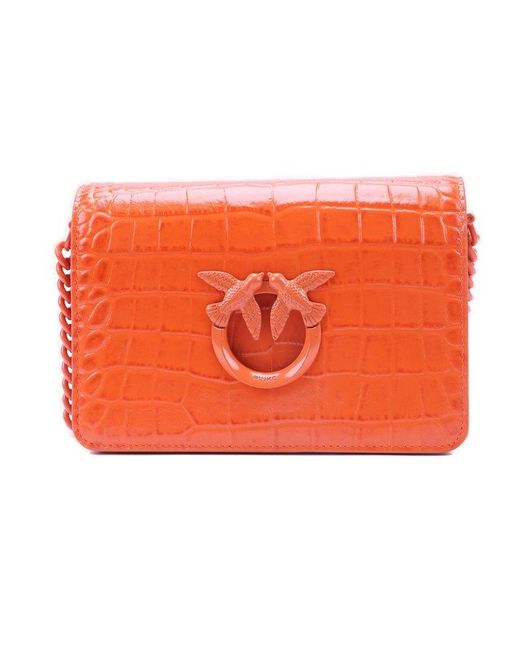 Pinko Orange Glossy Embossed Mini Lover Click Shoulder Bag