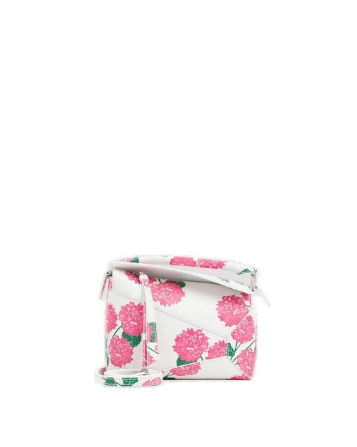 Loewe Pink Mini Puzzle Edge Floral Printed Shoulder Bag