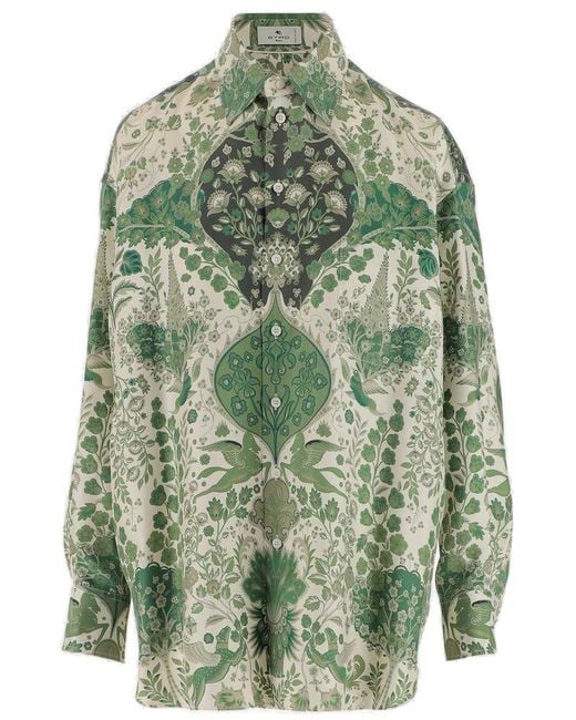 Etro Green Graphic Print Button-up Shirt