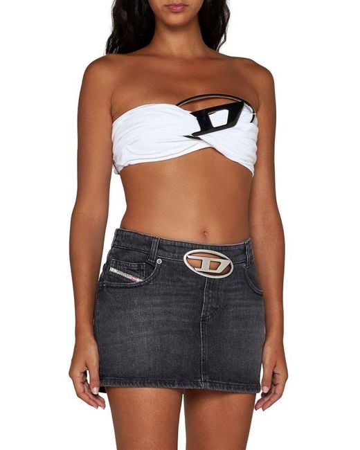 DIESEL Tube Top With Giant Logo Plaque in White