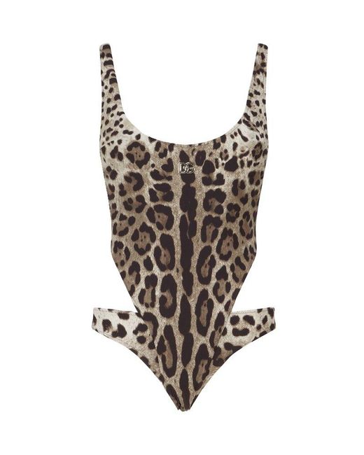 Dolce & Gabbana White Print One-Piece Swimsuit With Cut-Out