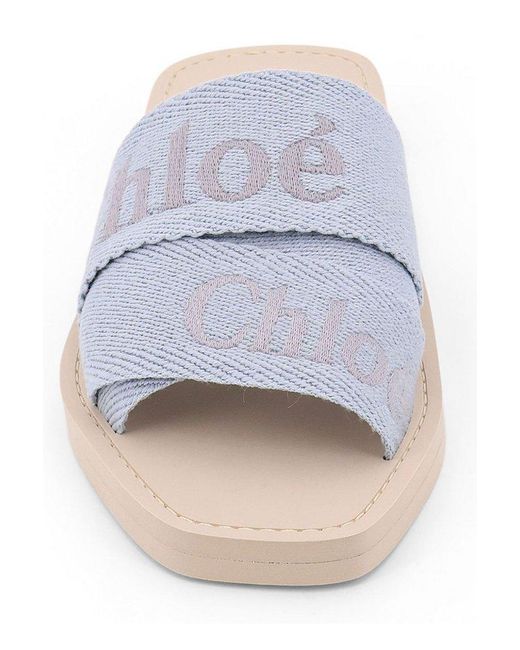 Chloé White Woody Open Toe Slip-On Slides