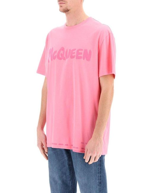Alexander McQueen Pink Mcqueen Graffiti Oversized T Shirt for men