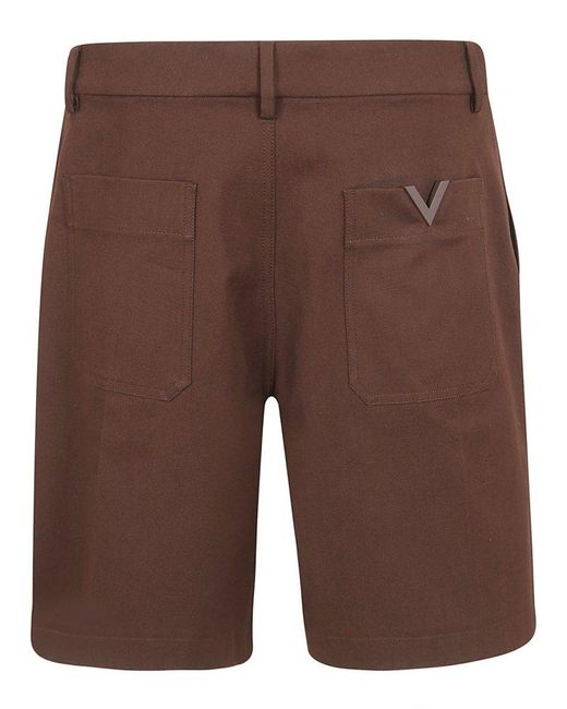 Valentino Brown Logo Plaque Bermuda Shorts for men
