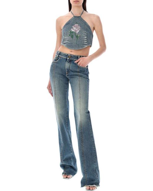 Alessandra Rich Blue Slim Fitted Flared Denim Jeans