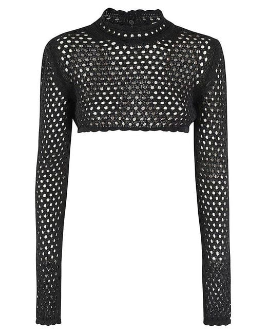 Moschino Black Jeans Perforated Knit Cropped Top