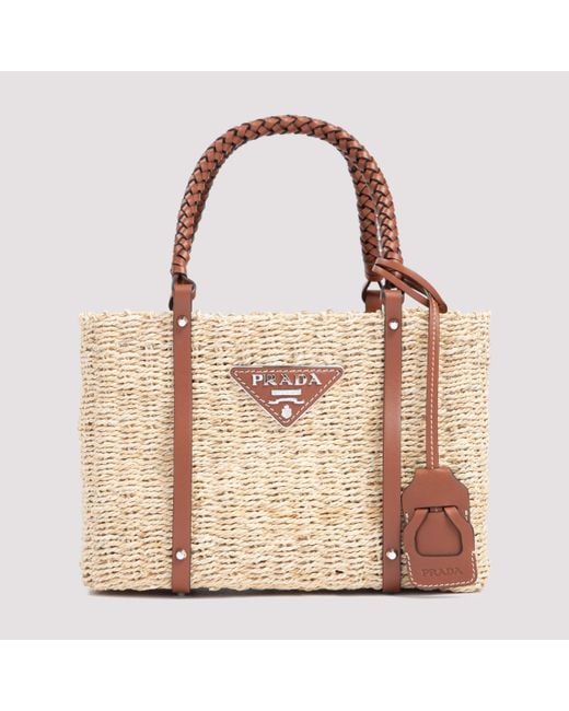 Prada Two Tone Woven Tote Bag in Brown Lyst