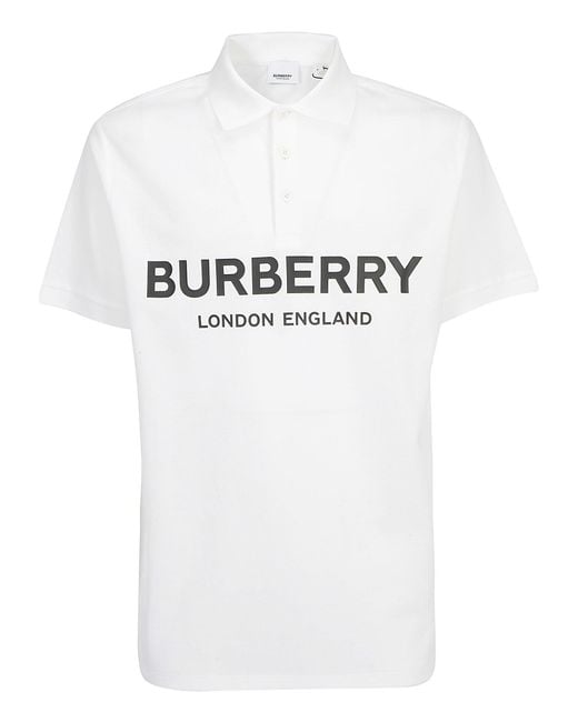 Burberry White Logo Print Piqué Polo Shirt for men