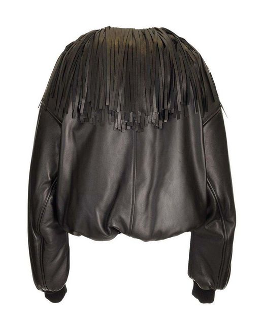Alaïa Black Fringed Bomber Jacket Jackets