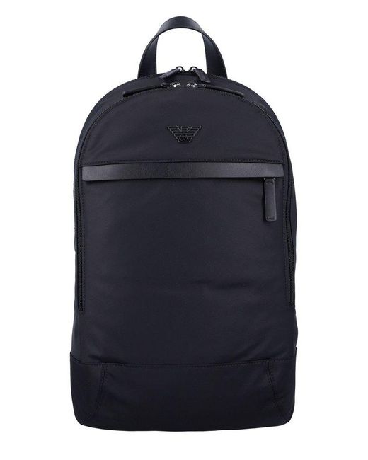 Emporio Armani Blue Logo Plaque Zip-Up Backpack for men