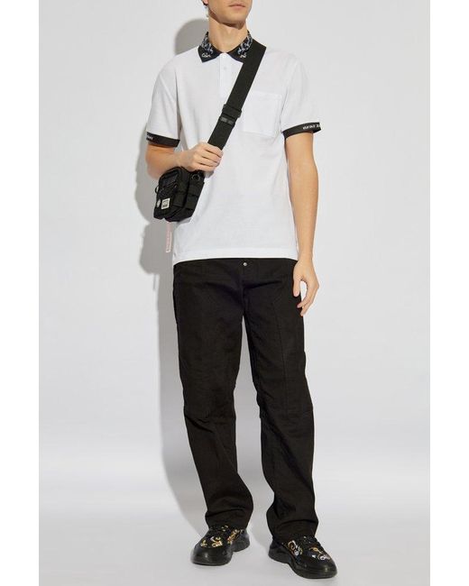 Versace Jeans Couture White Baroque Collar Polo Shirt for men