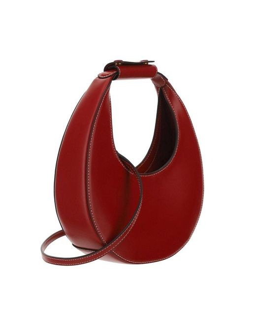 STAUD Leather Moon Zip Detailed Small Shoulder Bag in Red - Lyst