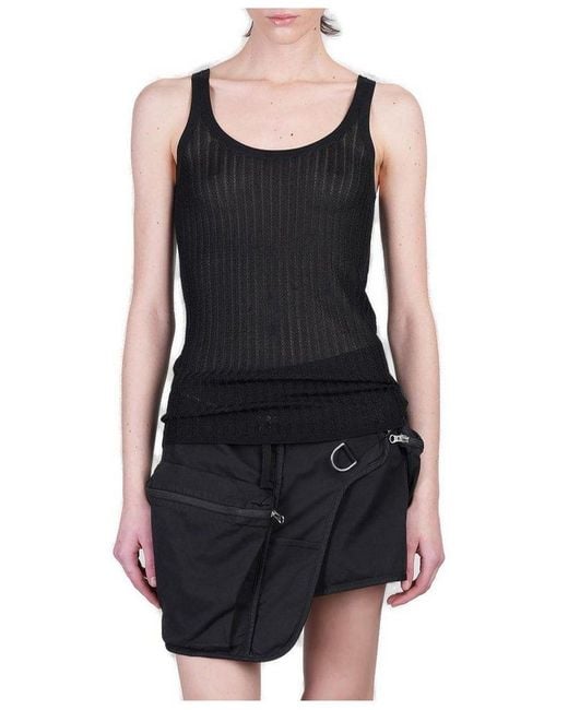 Helmut Lang Black Pointelle Rib Tank Top