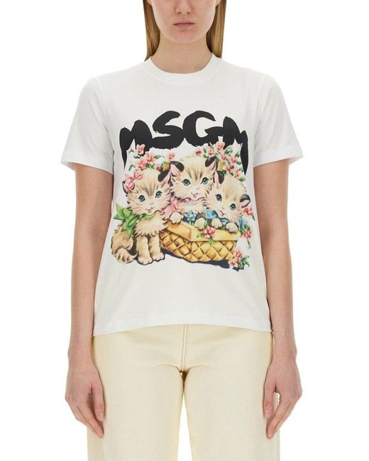 MSGM White Logo Print T-Shirt