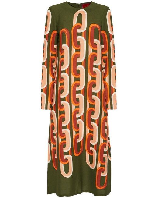 LaDoubleJ Orange Chain Print Midi Dress