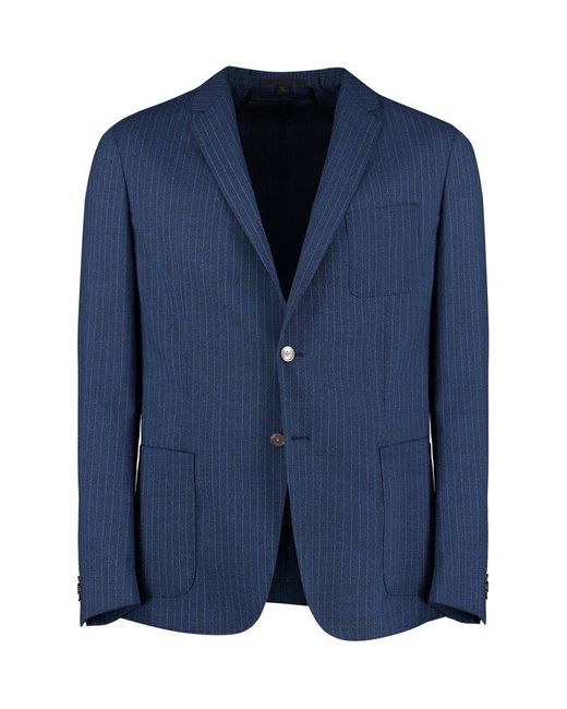 Boss Blue Pinstriped Single Breasted Jacket for men