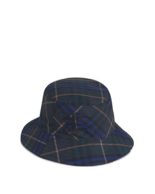 Burberry Blue Ekd Motif Checked Bucket Hat for men