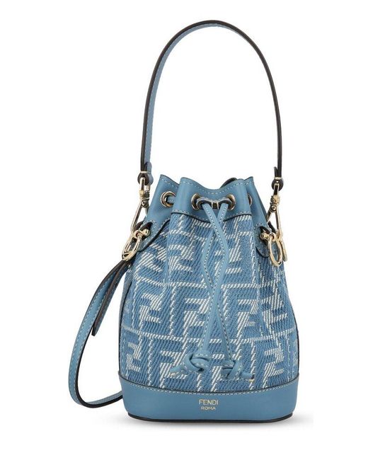 Fendi Blue Mon Tresor Ff Jacquard Mini Bucket Bag