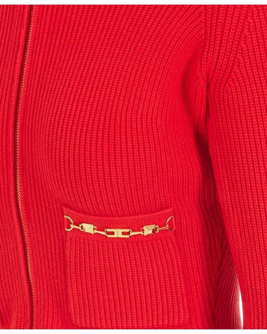 Elisabetta Franchi Synthetic Zip Sweater in Red Womens Clothing Jumpers and knitwear Zipped sweaters Save 9% 