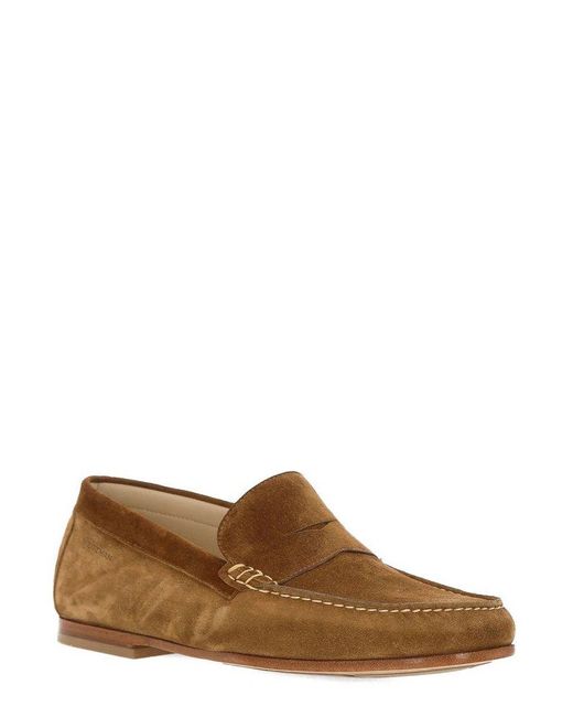 Stuart Weitzman Brown Logo Debossed Loafers for men