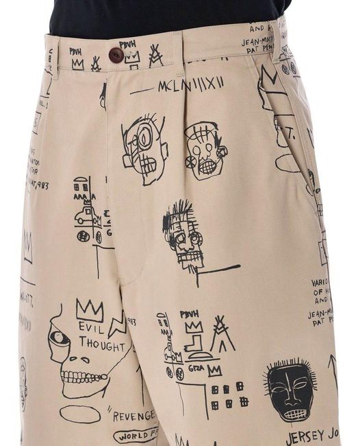 Junya Watanabe Natural Button Detailed Graphic Printed Shorts for men