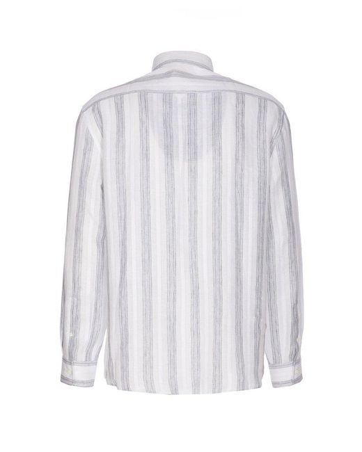 Brunello Cucinelli White Striped Long-sleeved Shirt for men