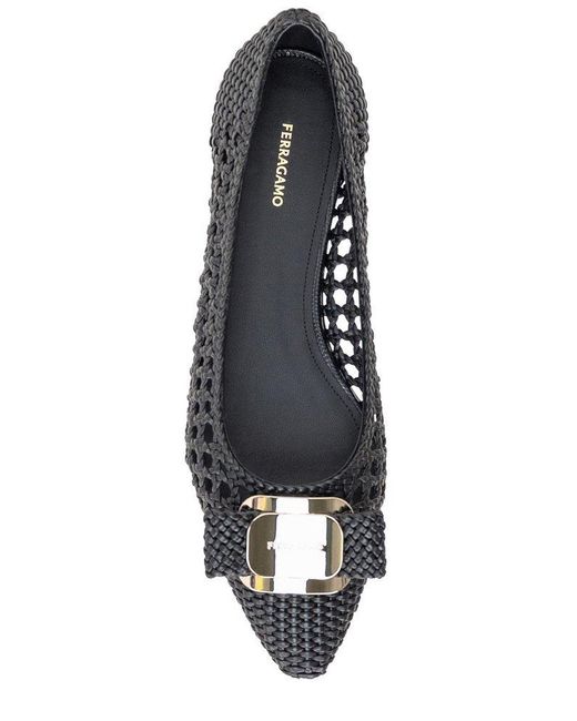 Ferragamo Black New Vara Buckle Ballet Flats