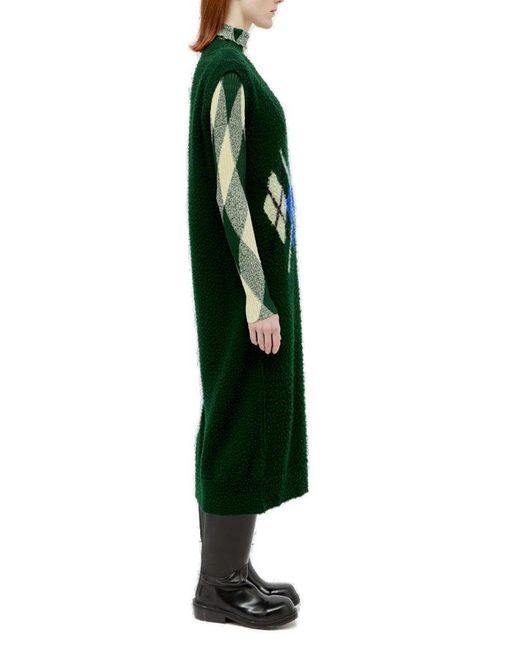 Burberry Green Argyle-intarsia V-neck Maxi Dress