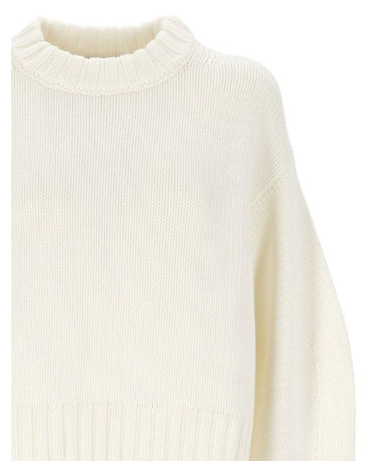 Gran Sasso White Ribbed Crew Neck Sweater