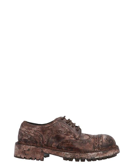 Dolce & Gabbana Brown Distressed Brogue Shoes for men