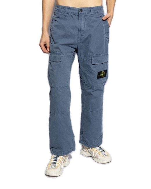 Stone Island Blue Logo Patch Cargo Trousers for men