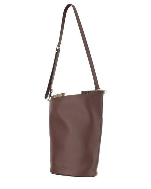 Tod's Brown Logo Embossed Bucket Bag