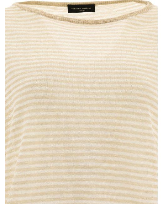 Roberto Collina Natural Stripe Detailed Long Sleeved Sweater
