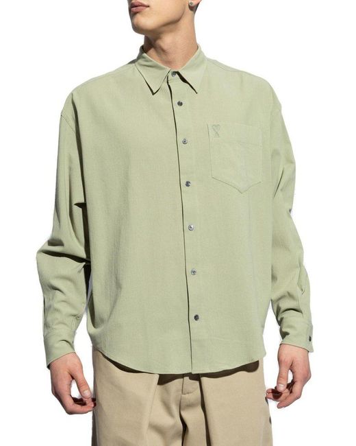 AMI Green Cotton Shirt With Logo for men