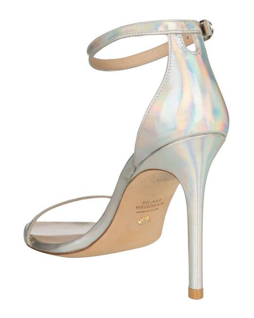Stuart Weitzman Metallic Ankle Buckle Heeled Sandals