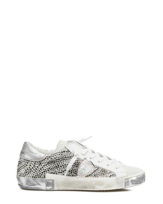 Philippe Model White Embellished Lace-up Sneakers
