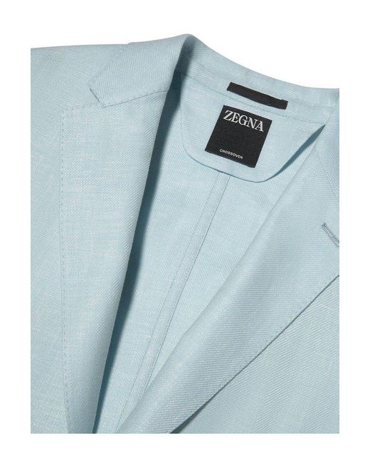 Zegna Blue Light Crossover Linen Wool And Silk Blend Shirt Jacket for men
