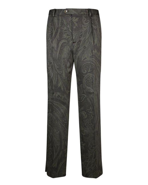 Etro Paisley-jacquard Pressed Crease Trousers in Gray for Men | Lyst