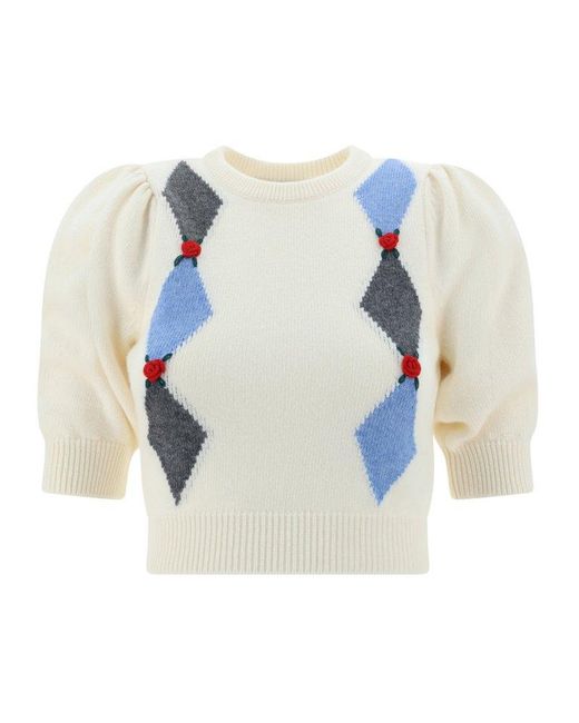 Alessandra Rich Blue Floral Detailed Knitted Jumper