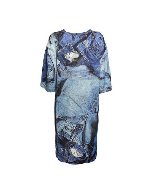 Moschino Blue Denim Printed Short-sleeved T-shirt Dress