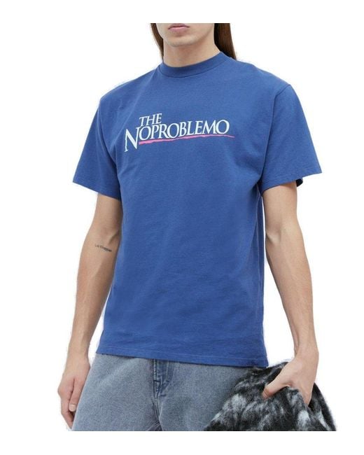Aries Blue Crewneck Short-sleeved T-shirt for men