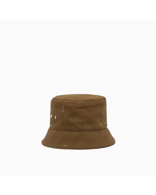 Marni Brown Logo Embroidered Bucket Hat for men
