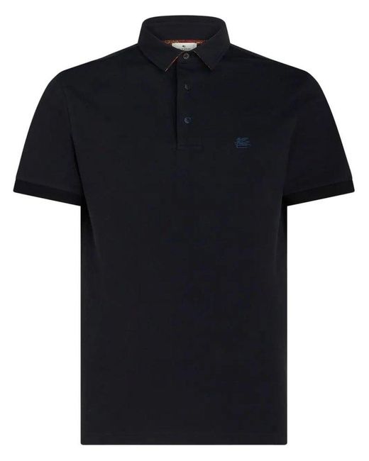 Etro Black Pegaso Embroidered Polo Shirt for men