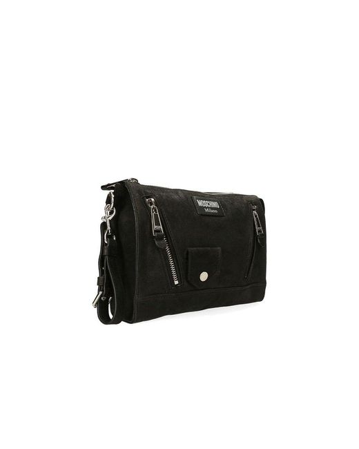 Moschino Black Logo Patch Clutch Bag
