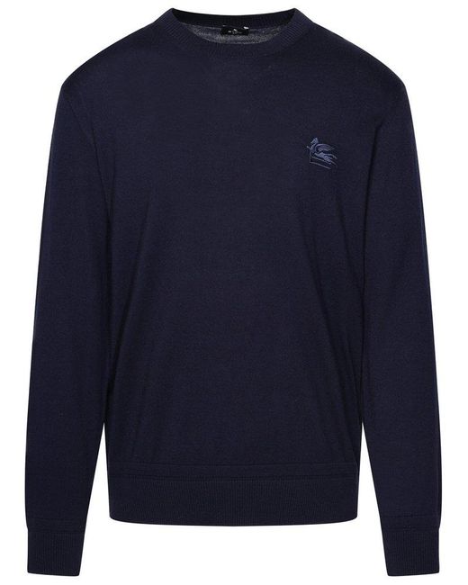 Etro Blue Cotton Blend Sweater for men