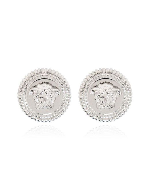 Versace White Medusa Stud Earrings for men